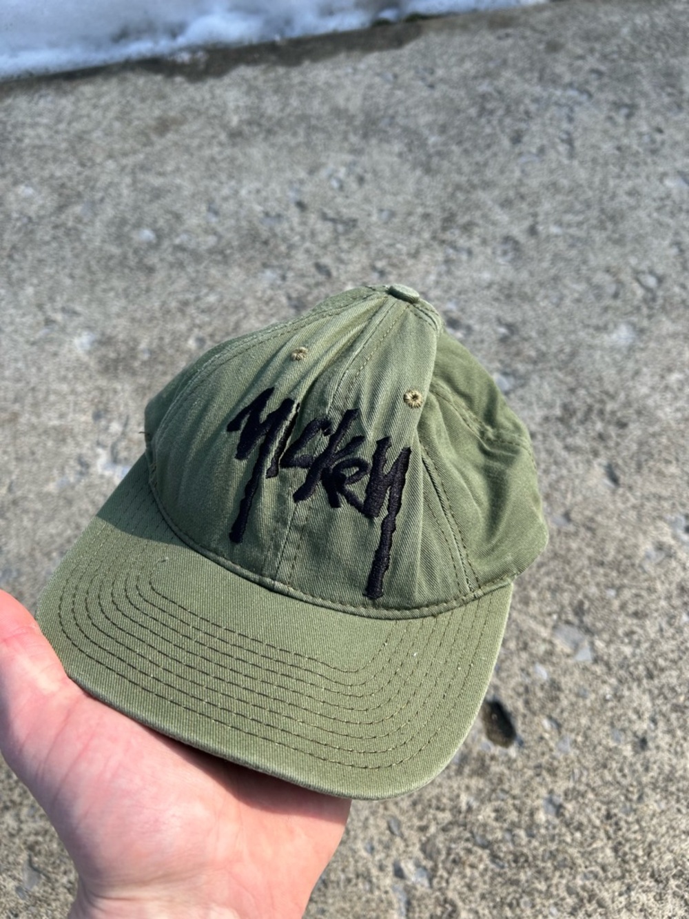 Vintage Olive Green Mickey Mouse Cap